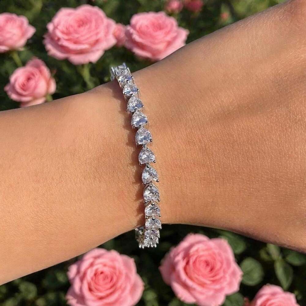 Silver Heart Tennis Bracelet 7 Inch